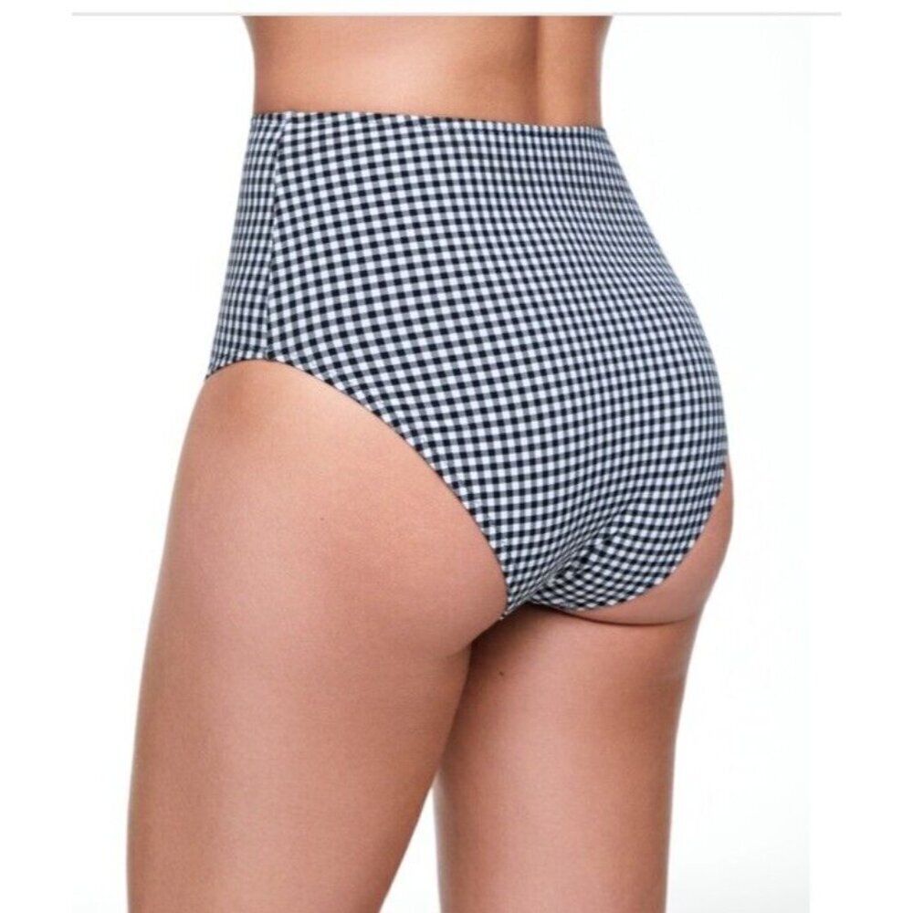 Andie The High Waisted Bottom Swim Bikini Black Gingham 3X New In Packaging E